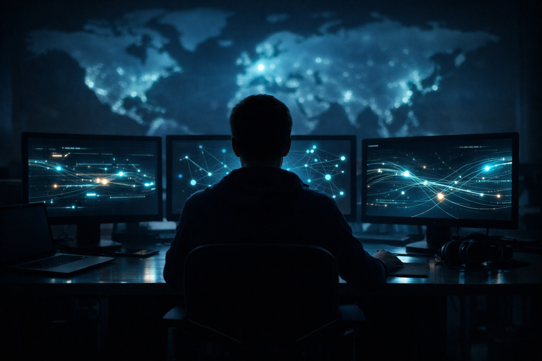 Security study environment with abstract network visuals